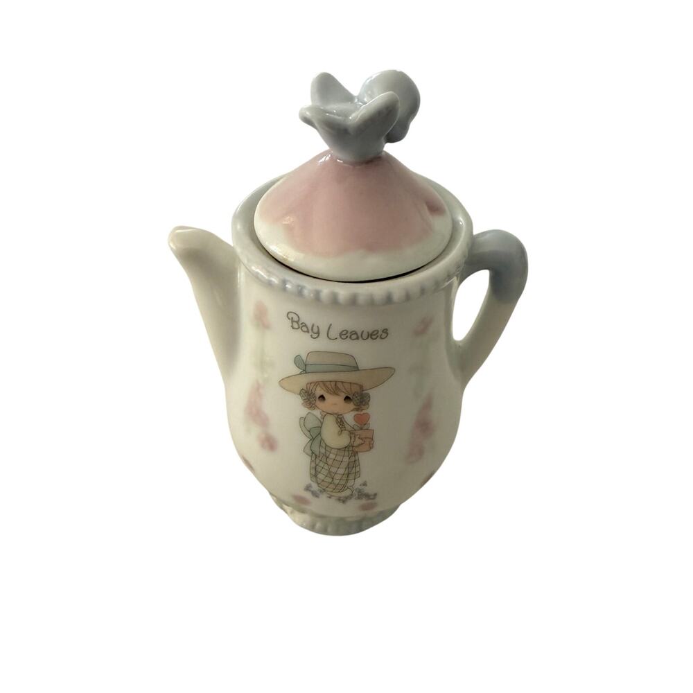 Precious Moments 1995 Porcelain Teapot Spice Jar for Bay Leaves